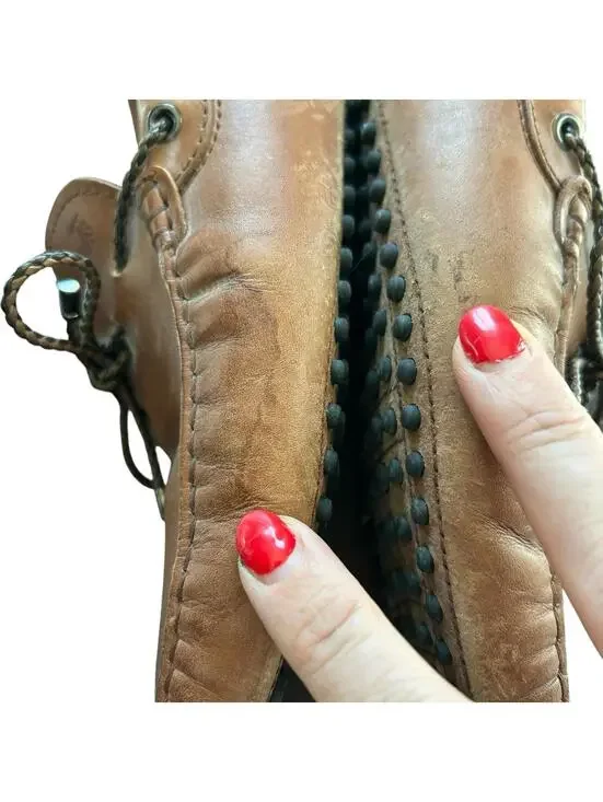 Tod’s Gommino Driving Loafers Brown Leather Tie Pebble Sole Men’s 7 Italy - Picture 5 of 9